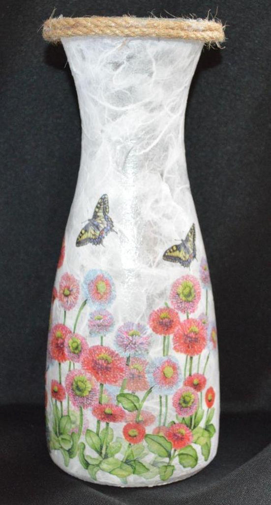 Butterfly and Flowers Long Neck Vase