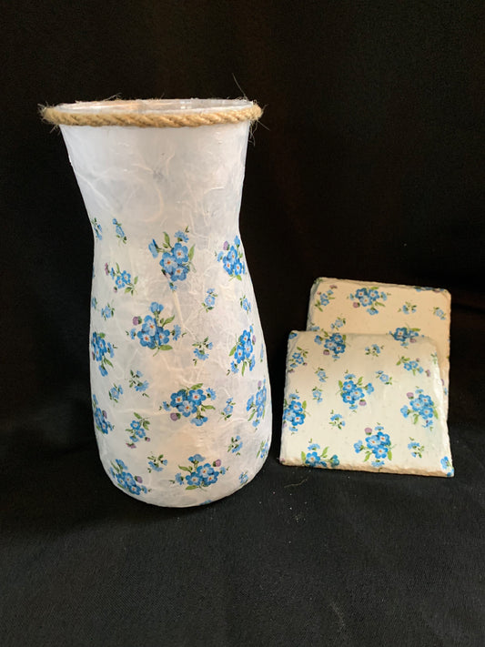 Forget Me Not High Neck Vase With 2 Coasters Bundle.